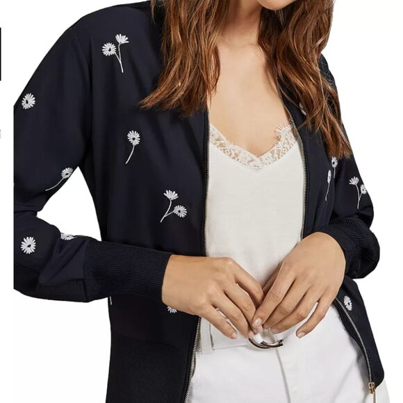 Ted Baker Marthia Floral-Embroidered Mixed-Knit Cardigan size 3 like new - Picture 2 of 9